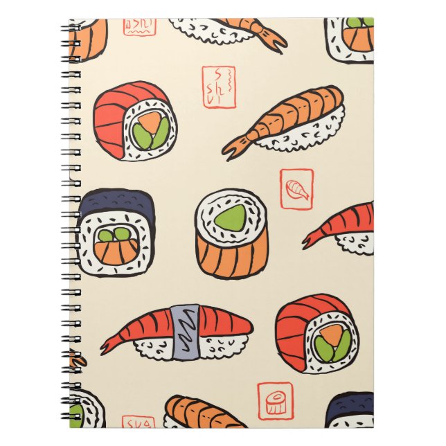 Cuaderno Comida de sushi, diseño de patrones impecable. (Frente)