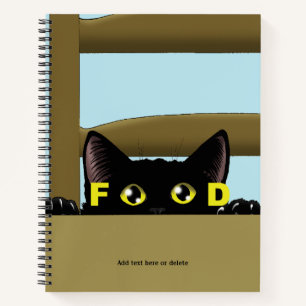 Cuaderno Comida para gatos negros Gato hambriento divertido