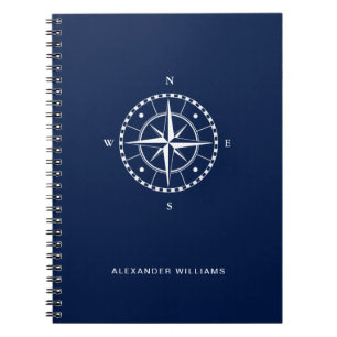 Cuaderno Compás náutico azul y blanco de Personalizable