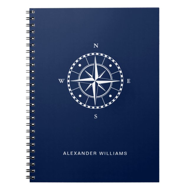 Cuaderno Compás náutico azul y blanco de Personalizable (Frente)