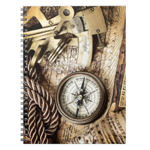 Cuaderno compás náutico costero de la antigüedad de la