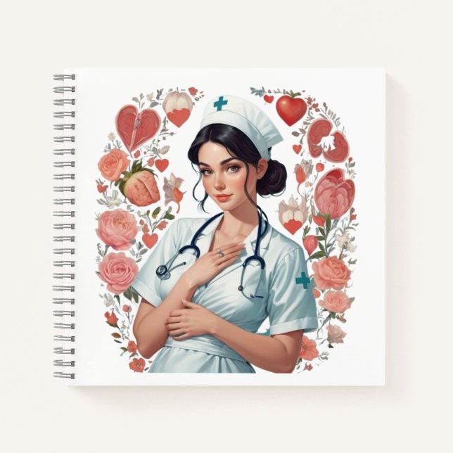 Cuaderno Compassionate Nurse – Elegant Floral Art Illustrat (Anverso)