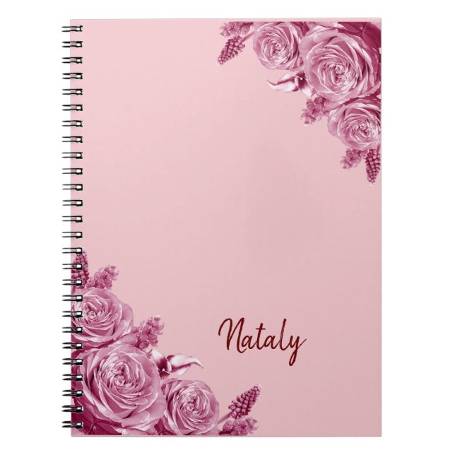 Cuaderno Composición de flor rosa con nombre (Frente)