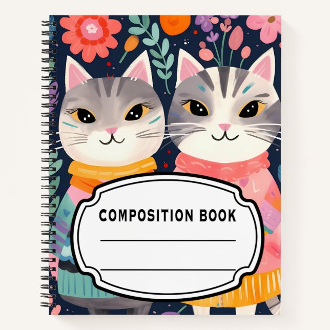 Cuaderno Composición de gatos boho  (Anverso)
