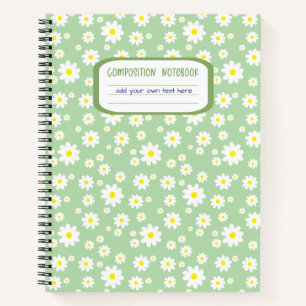 Cuaderno Composición de impresión de margarita verde sabio
