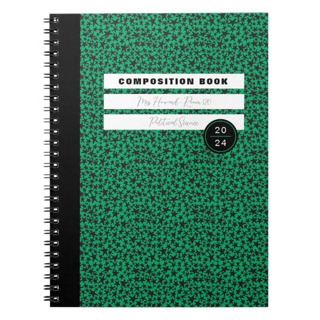 Cuaderno Composición de la escuela Green y Black Star (Frente)