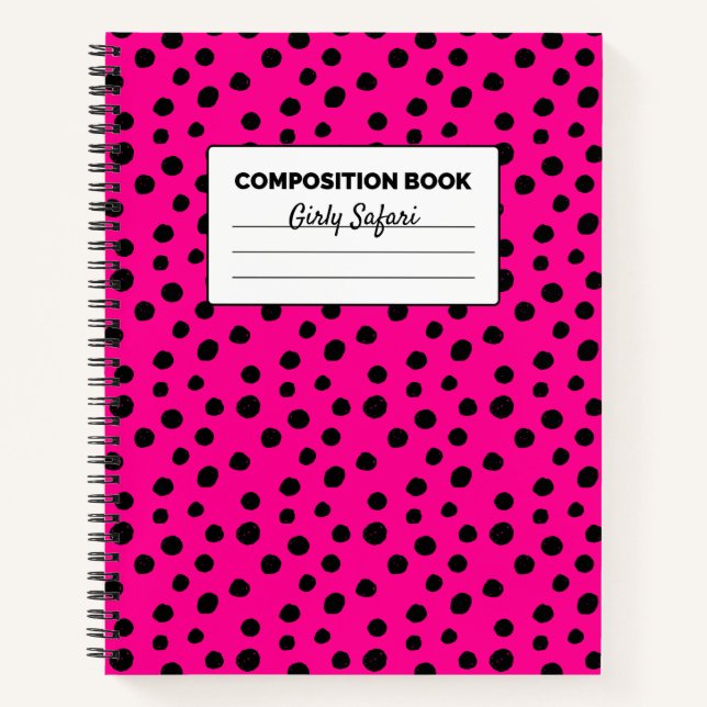 Cuaderno Composición de lunares de guepardo rosa caliente y (Anverso)