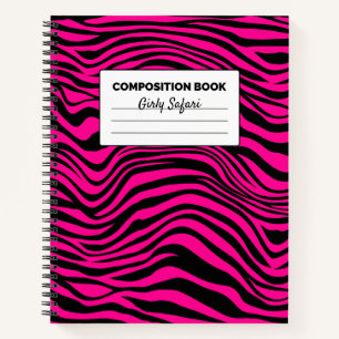 Cuaderno Composición de rayas de cebra rosa caliente y negr