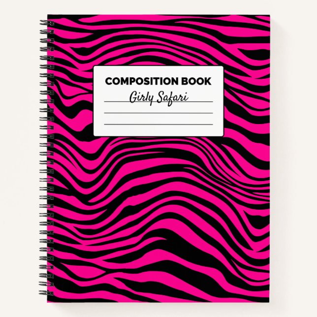 Cuaderno Composición de rayas de cebra rosa caliente y negr (Anverso)