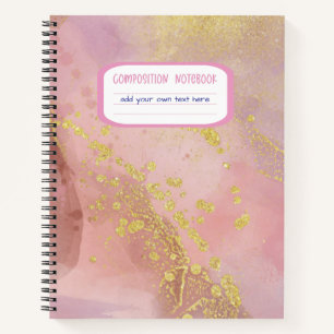 Cuaderno Composición de tinta rosada y Purpurina dorada