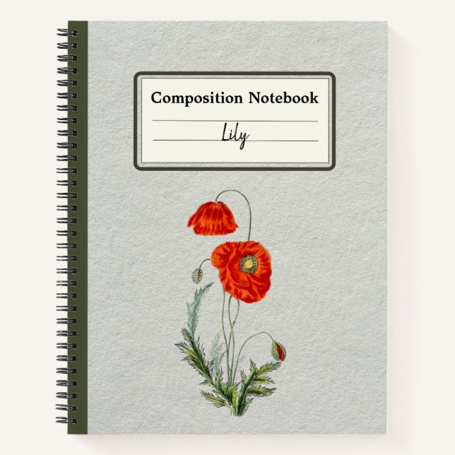 Cuaderno Composición personalizada de flor de amapola roja (Anverso)