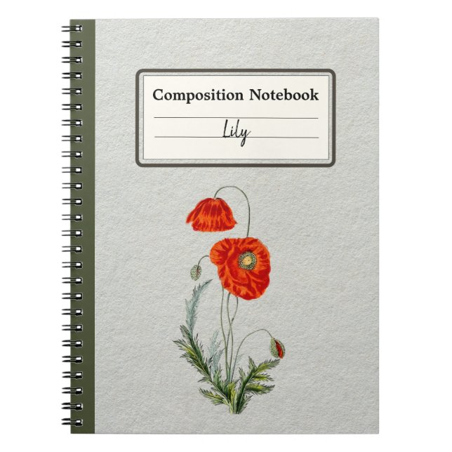 Cuaderno Composición personalizada de flor de amapola roja (Frente)