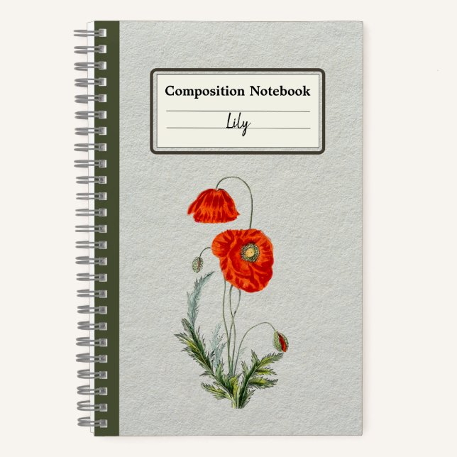 Cuaderno Composición personalizada de flor de amapola roja (Anverso)