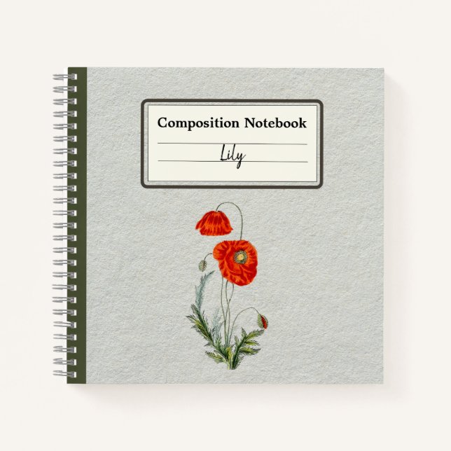 Cuaderno Composición personalizada de flor de amapola roja (Anverso)