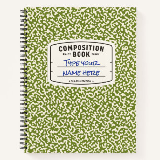 Cuaderno Composición personalizado portátil verde con etiqu