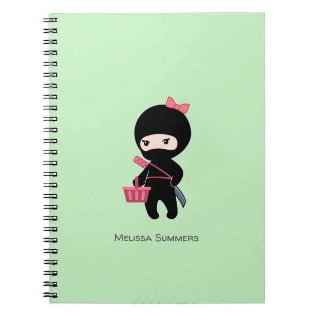 Cuaderno Comprando nombre personalizado Chica Ninja en verd (Frente)
