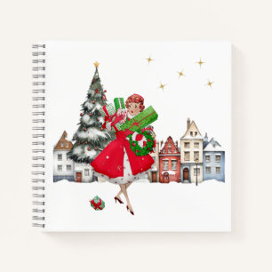Cuaderno Compras de regalos de Navidad de la dama vintage d