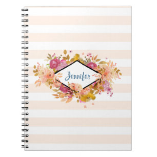 Cuaderno Comprimido floral rosado con marco de diamante