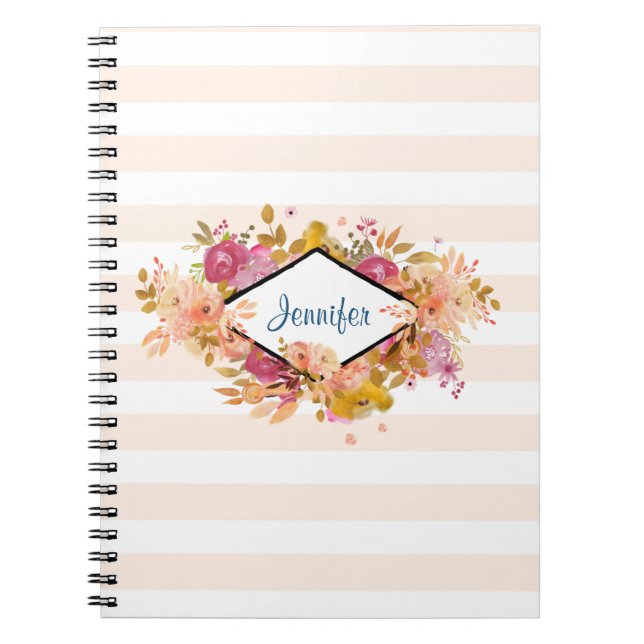 Cuaderno Comprimido floral rosado con marco de diamante (Frente)