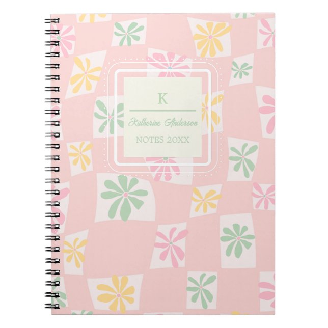 Cuaderno Comprobación ondulada con flores (Frente)