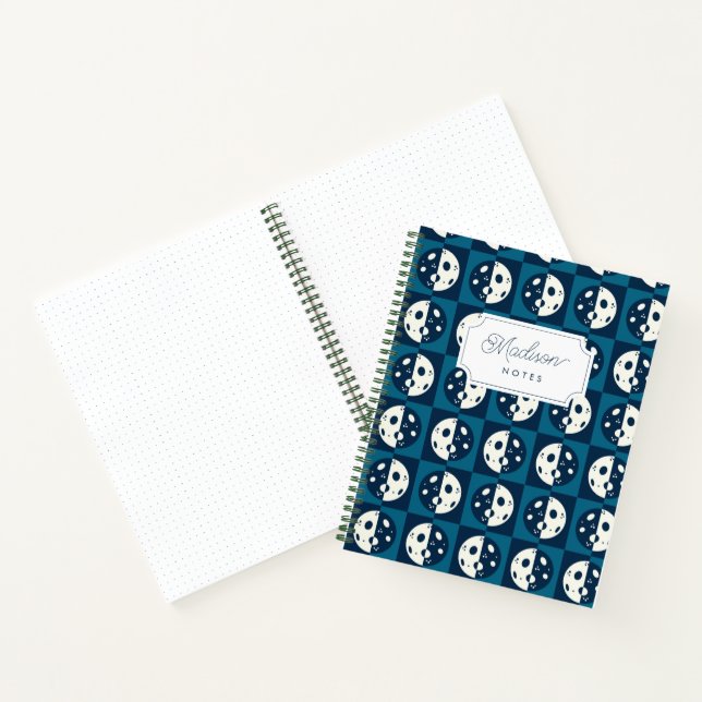 Cuaderno Comprobador de fases lunares retro azul cuadrado (Interior)