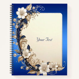 Cuaderno con Adorno Floral Azul Blanco