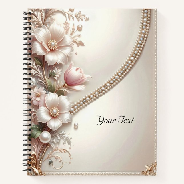 Cuaderno con Adornos Florales y Perlas (Anverso)