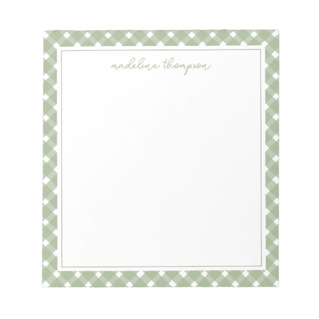 Cuaderno con borde de gingham verde salvia básico (Frente)