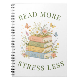 Cuaderno con cubierta floral 'Lee más, estresa men