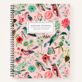 Cuaderno con estampado total de pájaros y flores r