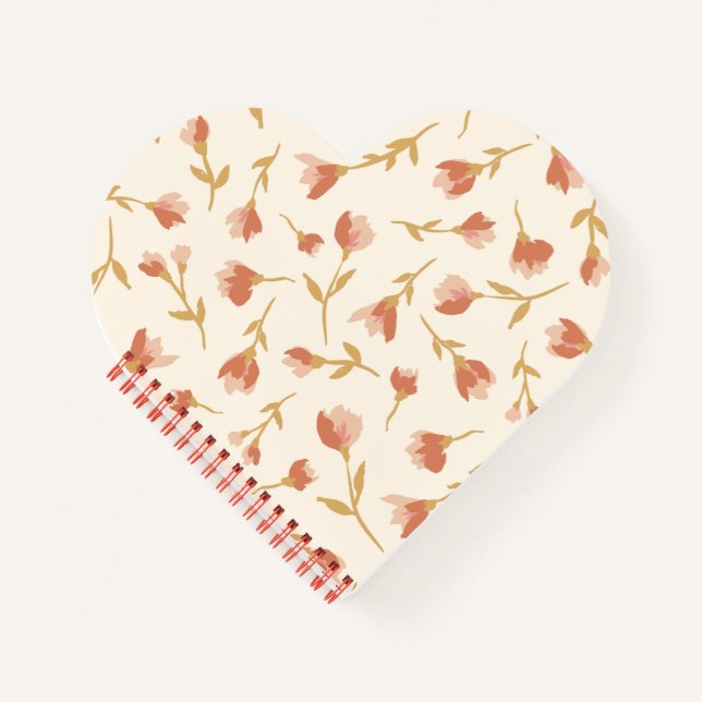 Cuaderno con forma de corazón floral pintado a man (Anverso)