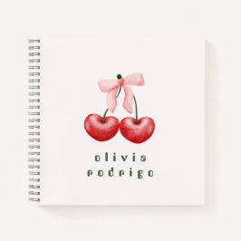 Cuaderno con lazo de corazón de cereza rojo y rosa