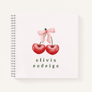 Cuaderno con lazo de corazón de cereza rojo y rosa