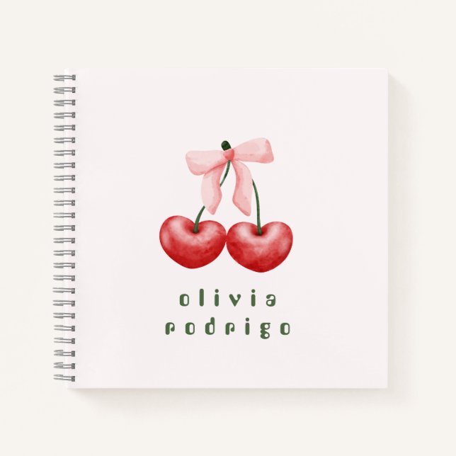 Cuaderno con lazo de corazón de cereza rojo y rosa (Anverso)