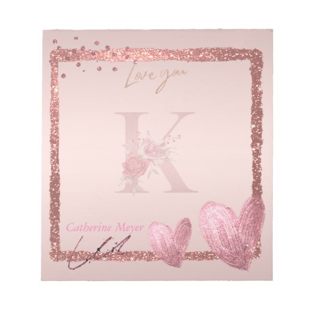 Cuaderno con letra inicial de monograma K Pretty R (Frente)