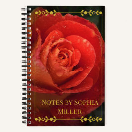 Cuaderno con Marco de Rosa Dorada Oscura Botánica 