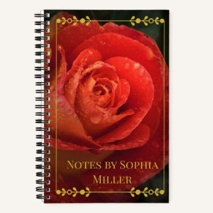 Cuaderno con Marco de Rosa Dorada Oscura Botánica 