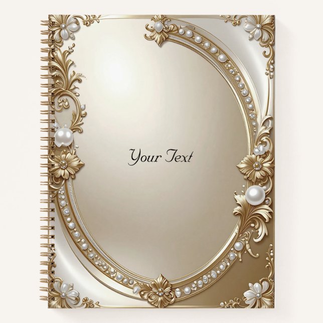 Cuaderno con Marco Dorado Ornamentado con Perlas (Anverso)