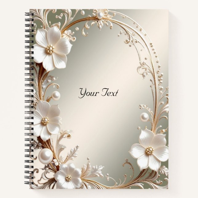 Cuaderno con Marco Floral Blanco Ornamentado (Anverso)