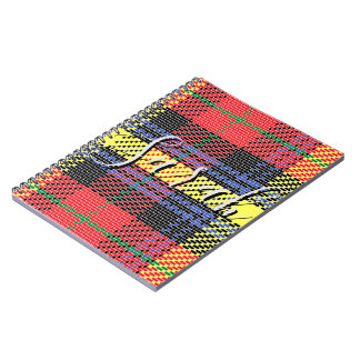 Cuaderno con monograma a cuadros tartán amarillo y
