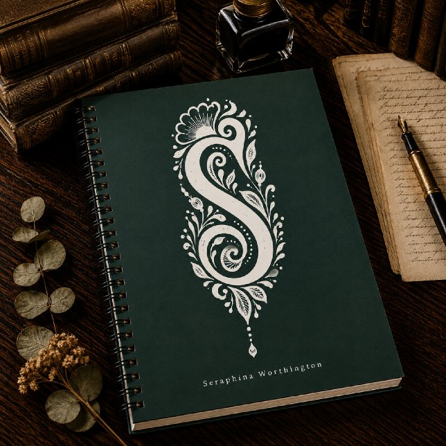 Cuaderno con monograma botánico de linóleo con la  (Subido por el creador)