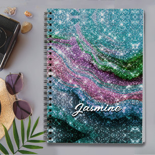 Cuaderno con monograma brillante azul morado ondul