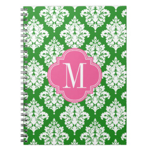 Cuaderno Con monograma de encargo verde y rosado del
