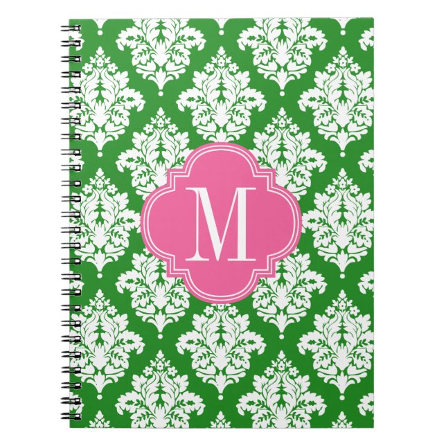 Cuaderno Con monograma de encargo verde y rosado del (Frente)