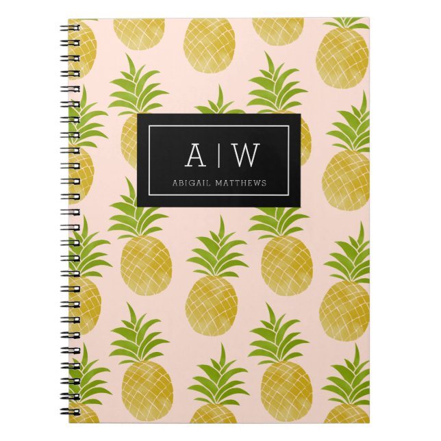Cuaderno con monograma de la piña elegante (Frente)
