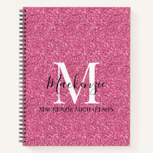 Cuaderno con monograma de nombre de purpurina rosa