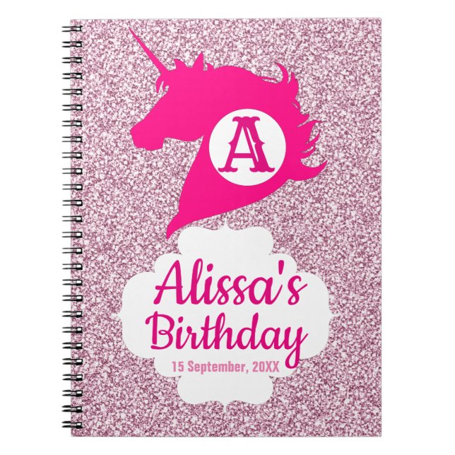 Cuaderno con Monograma de Unicornio Brillante (Frente)