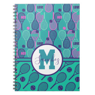 Cuaderno Con nombre Minty y raquetas de tenis violetas