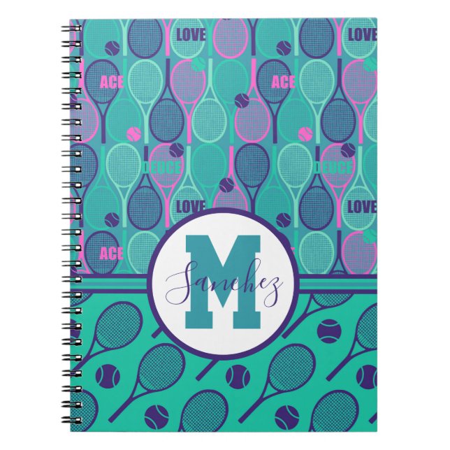 Cuaderno Con nombre Minty y raquetas de tenis violetas  (Frente)