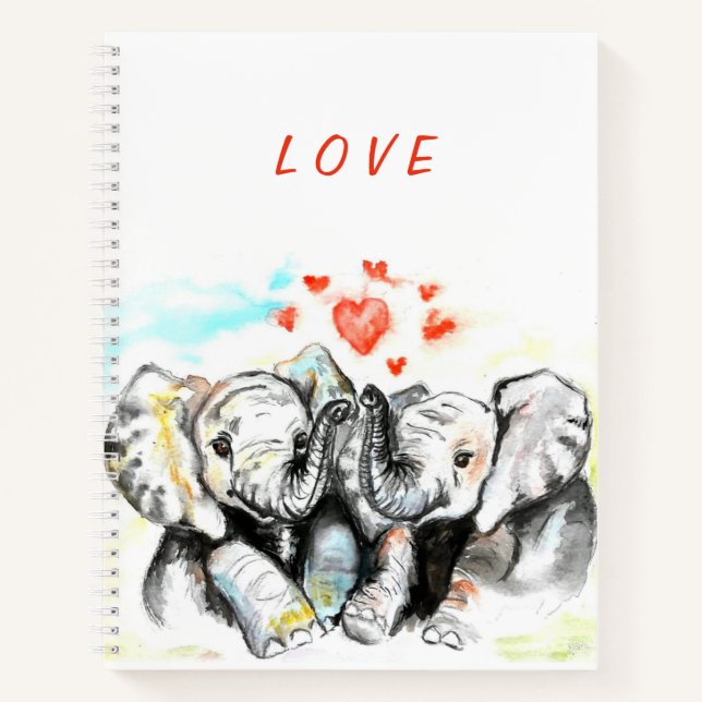 Cuaderno con Pareja de Elefantes Adorables (Anverso)